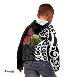 New Zealand Kakapo Christmas Kid Hoodie Meri Kirihimete Pohutukawa Flowers
