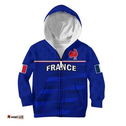 Custom Text And Number France Rugby Hoodie KID Outgoing Tour Allez Les Bleus