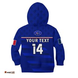 Custom Text And Number France Rugby Hoodie KID Outgoing Tour Allez Les Bleus