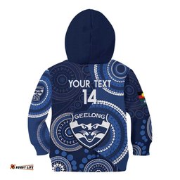 Custom AFL Geelong NAIDOC Week Kid Hoodie Keep The Fire Burning Indigenous Art
