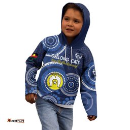Custom AFL Geelong NAIDOC Week Kid Hoodie Keep The Fire Burning Indigenous Art