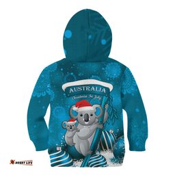Australia Christmas In July Kid Hoodie Mommy and Baby Koala Santa Blue