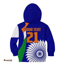 Custom India Cricket Kid Hoodie Men in Blue World Cup Bharat Flag Style