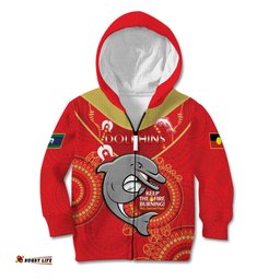 Custom NRL Dolphins NAIDOC Week Kid Hoodie Keep The Fire Burning Indigenous Art