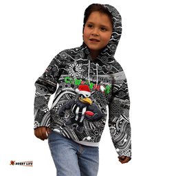 Merry Christmas AFL Collingwood Magpies Kid Hoodie Aboriginal Santa Football Mascot