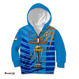 Custom India Cricket Kid Hoodie World Cup 3rd Champions Proud