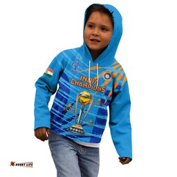 Custom India Cricket Kid Hoodie World Cup 3rd Champions Proud