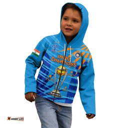 Custom India Cricket Kid Hoodie World Cup 3rd Champions Proud