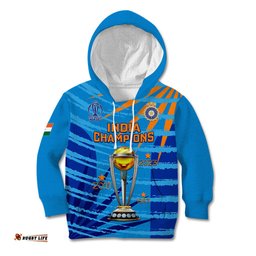 Custom India Cricket Kid Hoodie World Cup 3rd Champions Proud