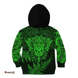 New Zealand Rugby Kid Hoodie Silver Fern All Black Mix Ta Moko Green Style 02
