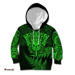 New Zealand Rugby Kid Hoodie Silver Fern All Black Mix Ta Moko Green Style 02