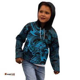 New Zealand Tuatara Kid Hoodie Aotearoa Maori Clematis Flowers Blue