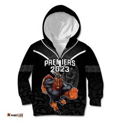 Custom Warriors Permier Kid Hoodie The Wahs Mascot with Maori Tattoo