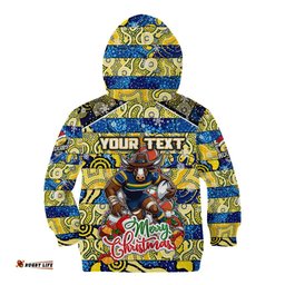 Custom Cowboys Rugby Merry Christmas Kid Hoodie Indigenous Australian Art