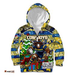 Custom Cowboys Rugby Merry Christmas Kid Hoodie Indigenous Australian Art