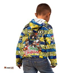 Custom Cowboys Rugby Merry Christmas Kid Hoodie Indigenous Australian Art