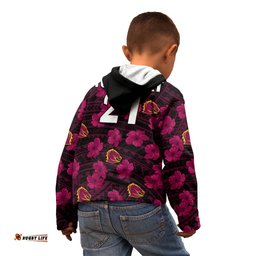 Custom Text And Number Broncos Rugby Kid Hoodie Polynesian Style With Hibiscus