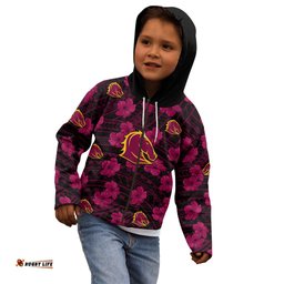 Custom Text And Number Broncos Rugby Kid Hoodie Polynesian Style With Hibiscus