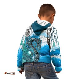 Custom Personalised Manaia Maori Hoodie KID Fern Aotearoa Blue Waves