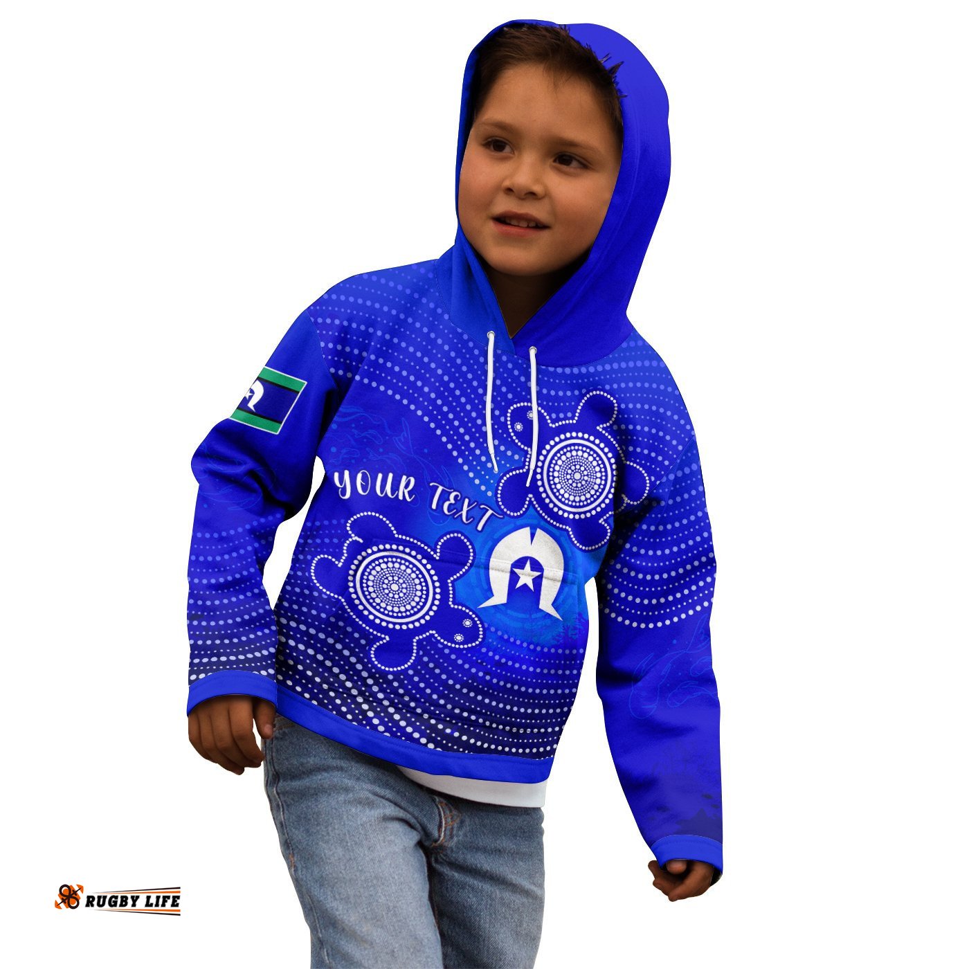 Custom Torres Strait Islanders Hoodie Kids Torres Symbol With Indigenous Turtle