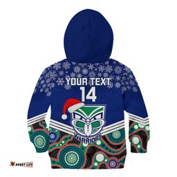 Custom Warriors Rugby Christmas Kid Hoodie Merry Xmas Mix Aboriginal Art
