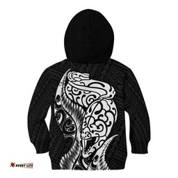 New Zealand Eel Kid Hoodie Tuna Aotearoa Maori Patten Black