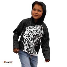 New Zealand Eel Kid Hoodie Tuna Aotearoa Maori Patten Black