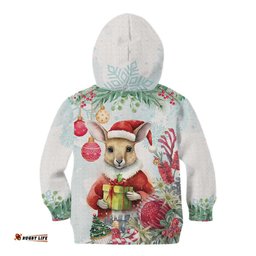 Australia Christmas Kid Hoodie Kangaroo Santa With Aussie Flower Watercolor
