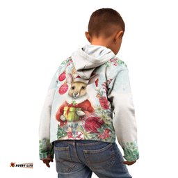 Australia Christmas Kid Hoodie Kangaroo Santa With Aussie Flower Watercolor