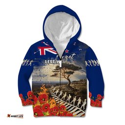 New Zealand ANZAC Day Kid Hoodie The Lonesome Pine With Soldier Fern