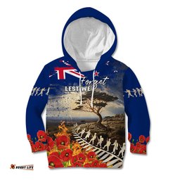 New Zealand ANZAC Day Kid Hoodie The Lonesome Pine With Soldier Fern