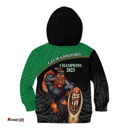 Warriors Rugby Kid Hoodie Go Champions Aotearoa Mascot With Polynesian Maori Pattern