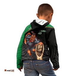 Warriors Rugby Kid Hoodie Go Champions Aotearoa Mascot With Polynesian Maori Pattern