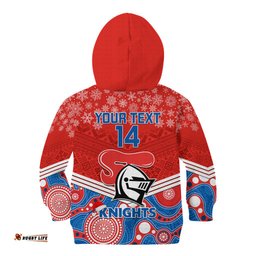 Custom Knights Rugby Christmas Kid Hoodie Merry Xmas Mix Aboriginal Art