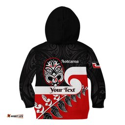Personalised Te Reo Maori New Zealand Kid Hoodie Kia Haka Maori Fern With Tino Rangatiratanga
