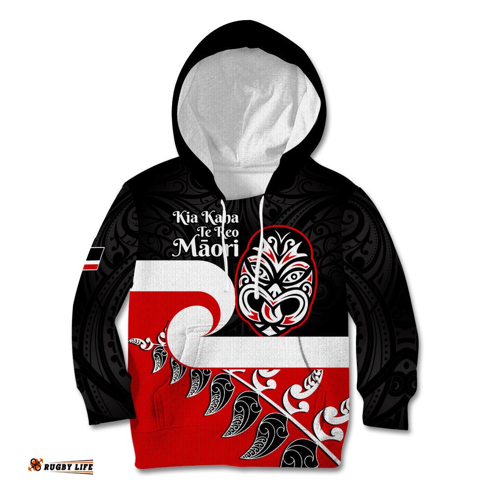 Personalised Te Reo Maori New Zealand Kid Hoodie Kia Haka Maori Fern With Tino Rangatiratanga