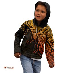 Aotearoa Maori Koru Kid Hoodie Polynesian Pacific Tribal Gold