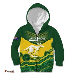 Custom Australia Hockeyroos Kid Hoodie Aussie Kangaroo Indigenous Art