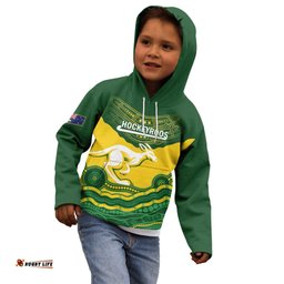 Custom Australia Hockeyroos Kid Hoodie Aussie Kangaroo Indigenous Art