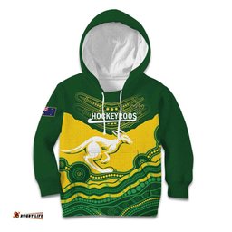 Custom Australia Hockeyroos Kid Hoodie Aussie Kangaroo Indigenous Art