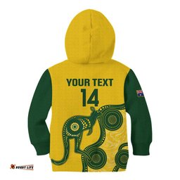 Custom Australia Soccer Kid Hoodie Go Socceroos Kangaroo With Indigenous Art