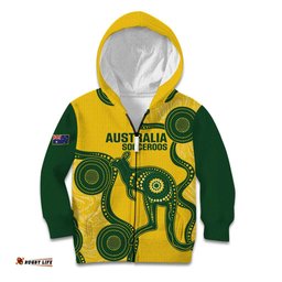 Custom Australia Soccer Kid Hoodie Go Socceroos Kangaroo With Indigenous Art