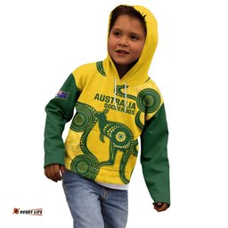 Custom Australia Soccer Kid Hoodie Go Socceroos Kangaroo With Indigenous Art