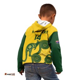 Custom Australia Soccer Kid Hoodie Go Socceroos Kangaroo With Indigenous Art