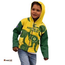 Custom Australia Soccer Kid Hoodie Go Socceroos Kangaroo With Indigenous Art