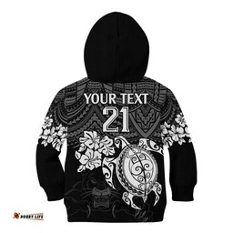 Custom Panthers Rugby Kid Hoodie Penrith Hibiscus and Turtle With Polynesian Pattern