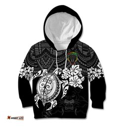 Custom Panthers Rugby Kid Hoodie Penrith Hibiscus and Turtle With Polynesian Pattern