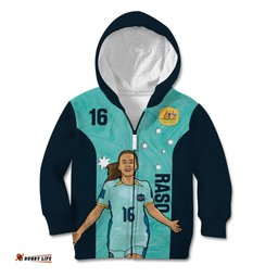 Australia Soccer Kid Hoodie Raso Matildas Turquoise Version
