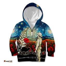 Kei Wareware Tatou New Zealand ANZAC Day Kid Hoodie Starry Night Inspo Style