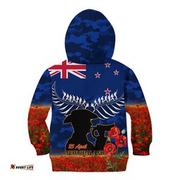 New Zealand ANZAC Day Kid Hoodie 25 April Last Post Camouflage With Poppies
